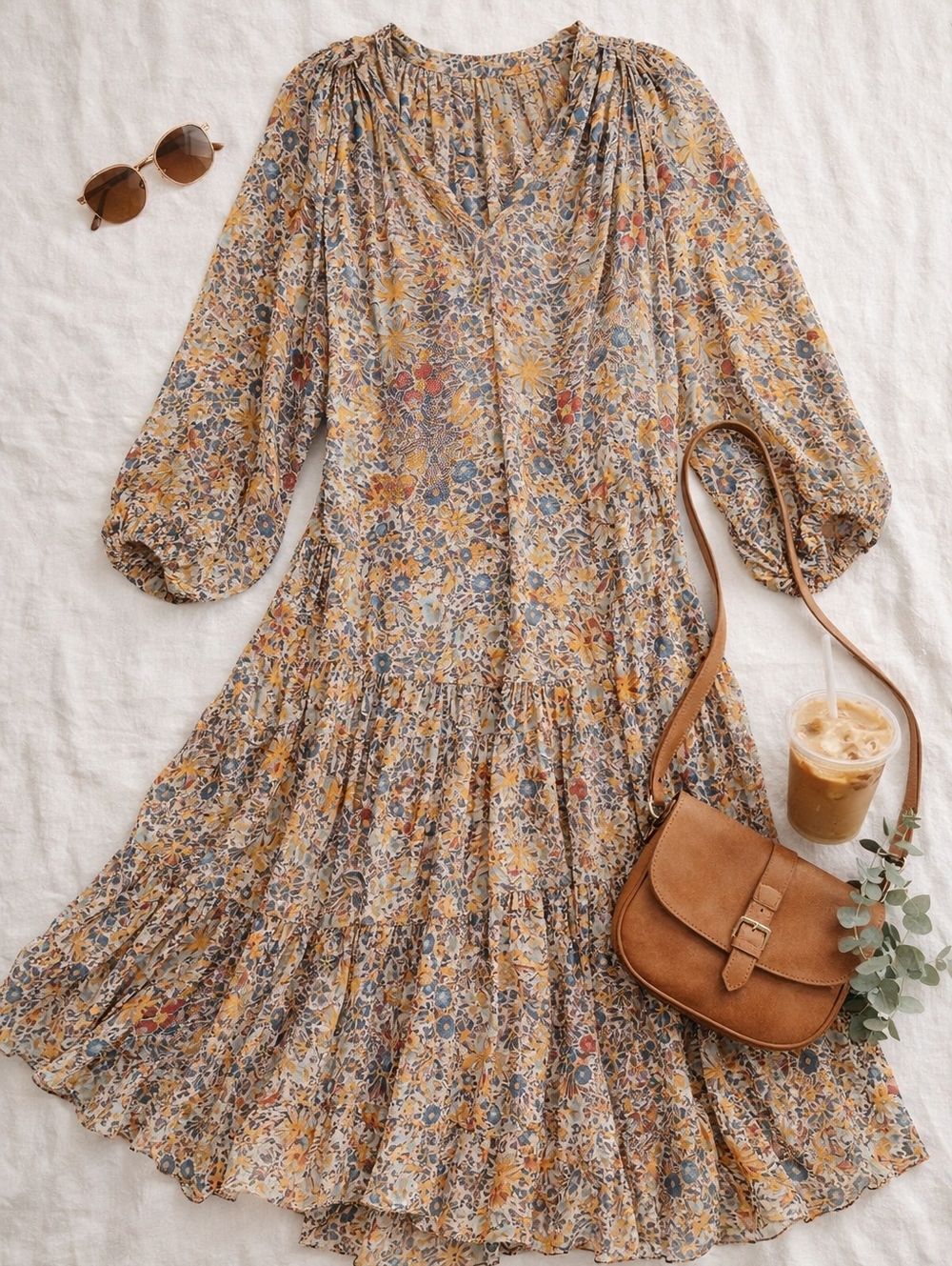 Free People Feelin Groovy Maxi Dress Boho Floral Sheer Tiered Prairie Midi M - Picture 10 of 10
